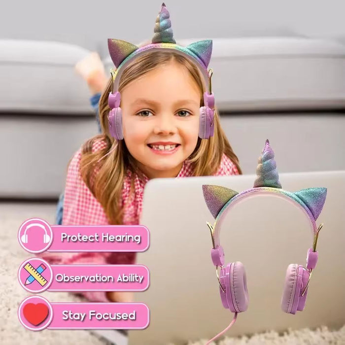 Wireless Bluetooth Unicorn Style Kids Headphones Kids with Adjustable headband - USB Rechargeable