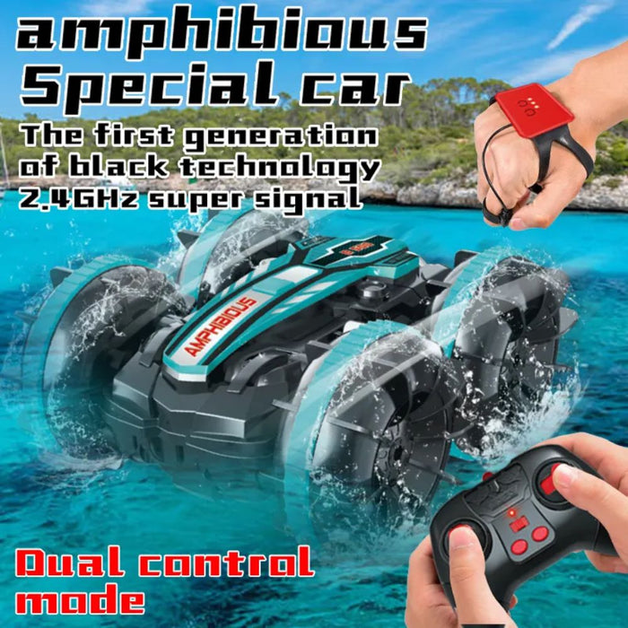 USB Rechargeable 2.4GHz Dual RC & Watch Gesture Controller Amphibious Stunt Car