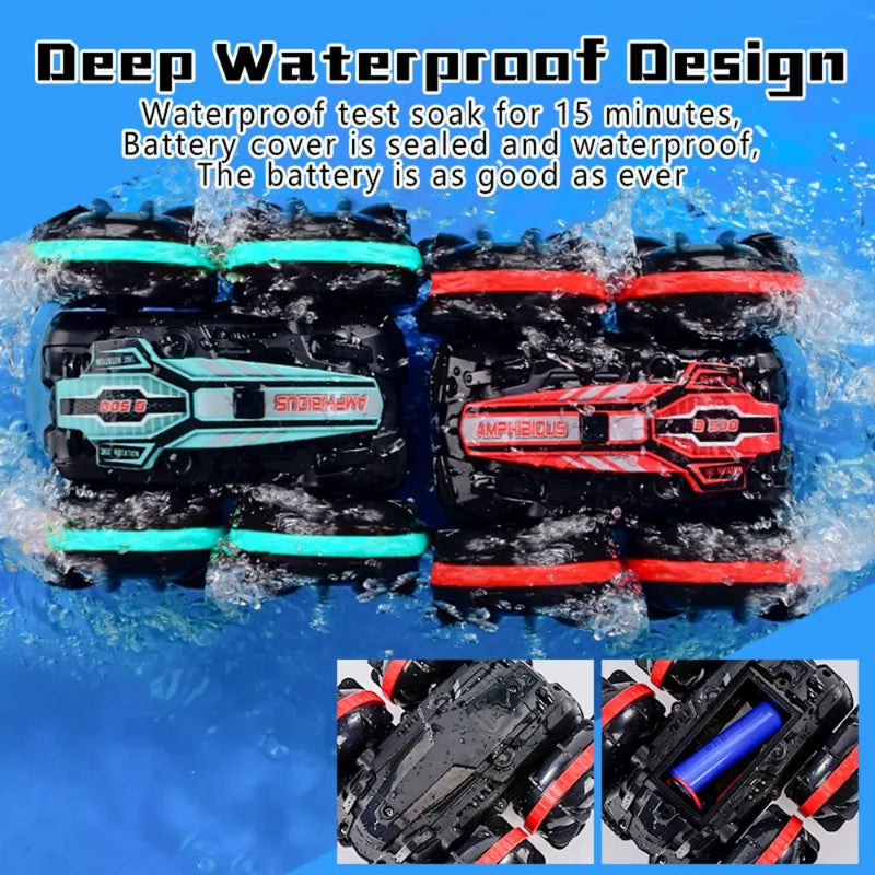USB Rechargeable 2.4GHz Dual RC & Watch Gesture Controller Amphibious Stunt Car