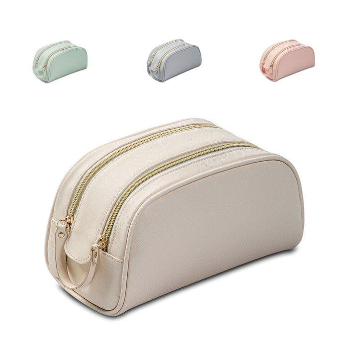Portable Spacious Double Zip Leather Cosmetic Storage Bag