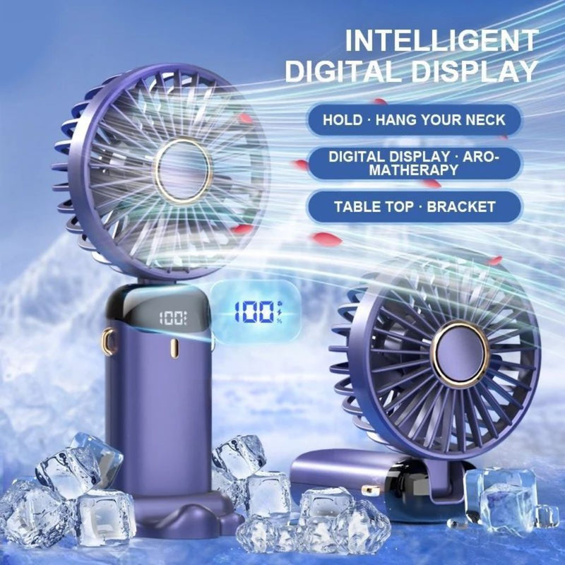 USB Rechargeable Portable Foldable Digital Display Aromatherapy Fan