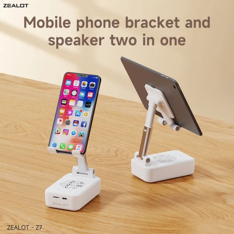 Zealot Z7 2 in 1 Cellphone Stand and Wireless Bluetooth Speaker - USB Rechargeable