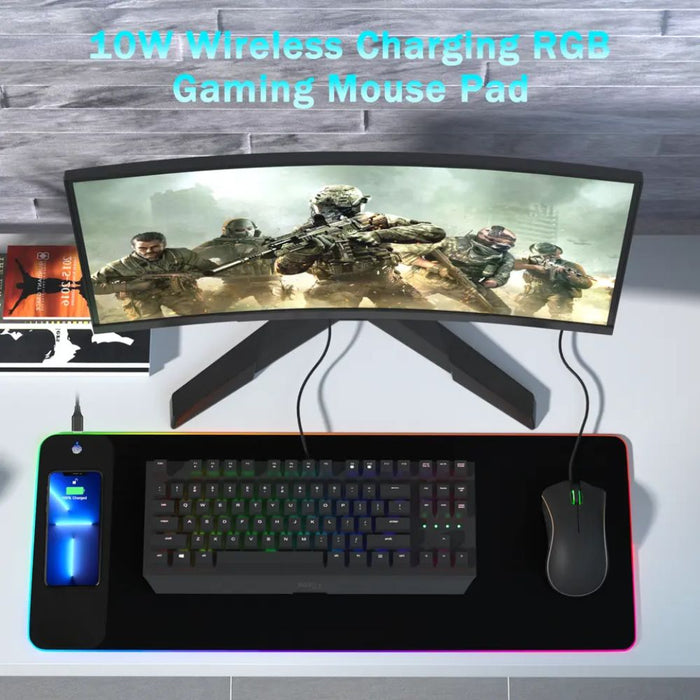 RGB Gaming Mouse Pad with 15W Fast Wireless Charging - USB Plugged In
