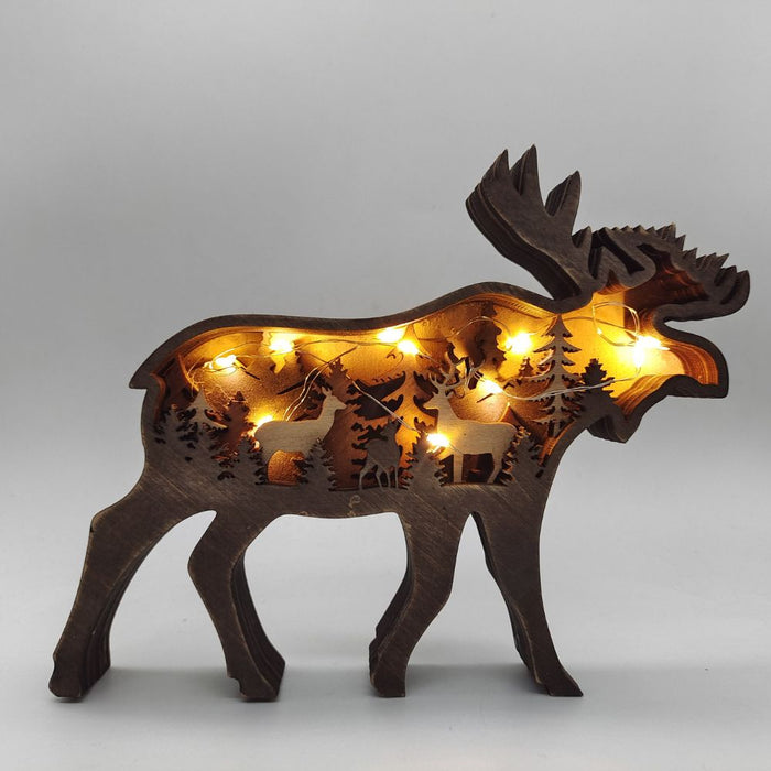 Decorative Wooden Forest Animal Tabletop Ornament with LED Light