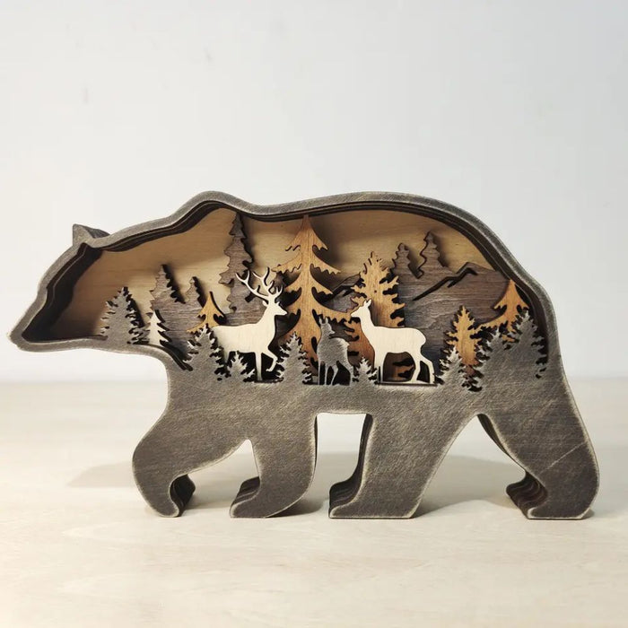 Decorative Wooden Forest Animal Tabletop Ornament with LED Light