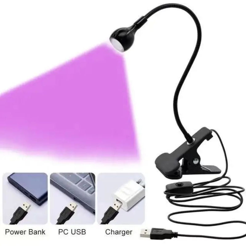 UV LED Black Light Lamp with Gooseneck and Clamp - USB Plug In