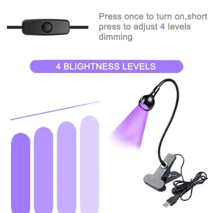 UV LED Black Light Lamp with Gooseneck and Clamp - USB Plug In