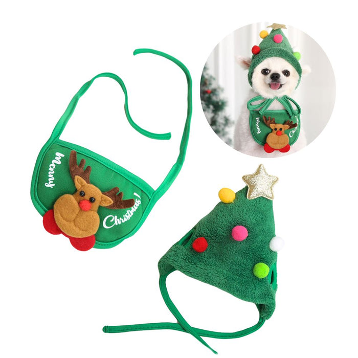 Pet Holiday Christmas Bib and Hat Dress Up Costume