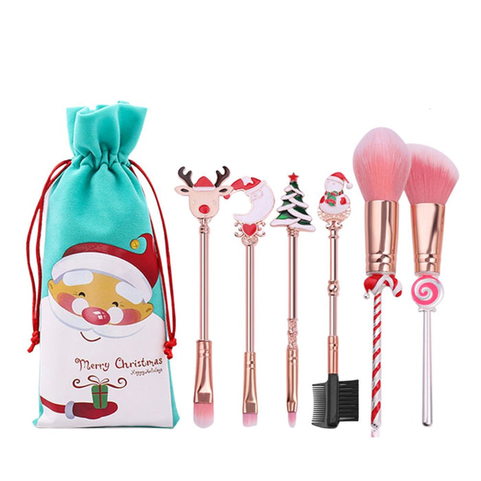 Christmas Holiday Theme Makeup Brush Set with Drawstring Bag