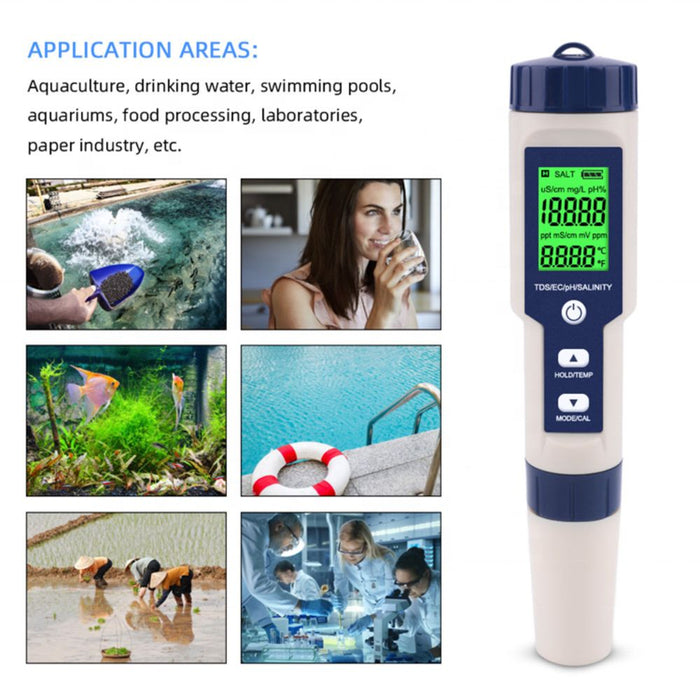 5 in 1 Digital Water pH Meter Tester Pen