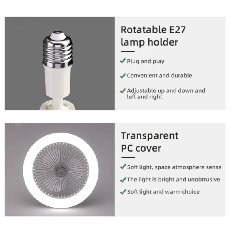 2 in 1 Ceiling Fan and E27 LED Light with Remote Control