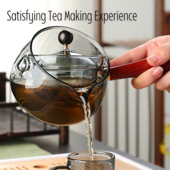 360° Rotation Glass Filter Wooden Handle Teapot