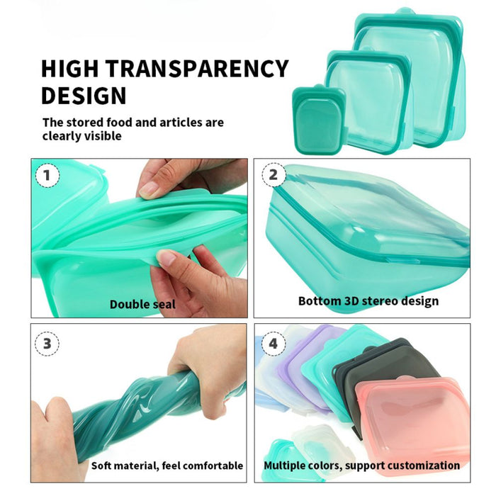 Set of 3 High-Temperature Silicone Reusable Grocery and Food Bags