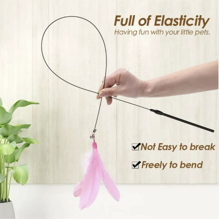 Interactive Fluffy Feather Cat Teaser Wand with Suction Cup Base