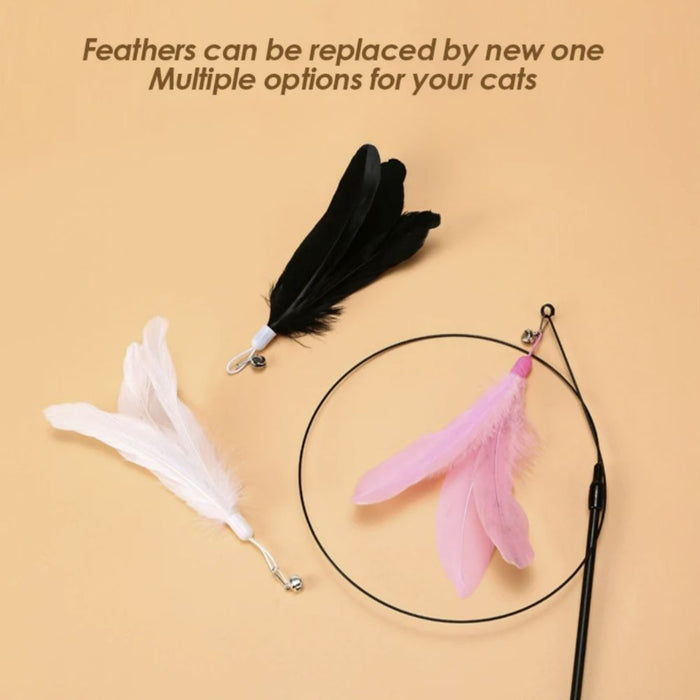 Interactive Fluffy Feather Cat Teaser Wand with Suction Cup Base