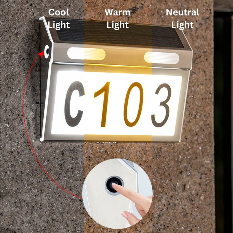 Outdoor Solar Powered Motion Sensor LED House Number Display Light