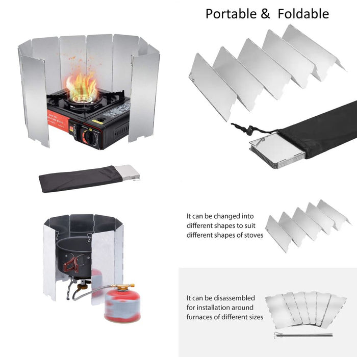 Foldable Aluminum Alloy Windshield for Camping Stove - 10 Plates