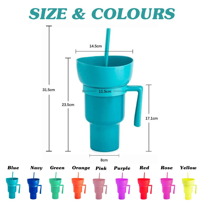 2 in 1 Reusable Sip and Snack Stadium Tumbler Cup and Snack Bowl