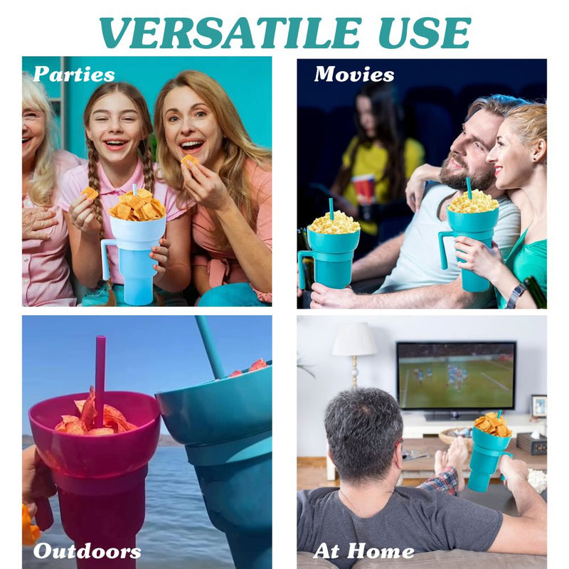2 in 1 Reusable Sip and Snack Stadium Tumbler Cup and Snack Bowl