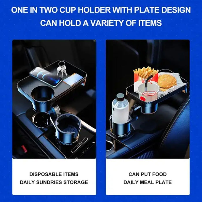 Car Cup Holder Mounted Rotating Plate Tray with Beverage Cup Holder