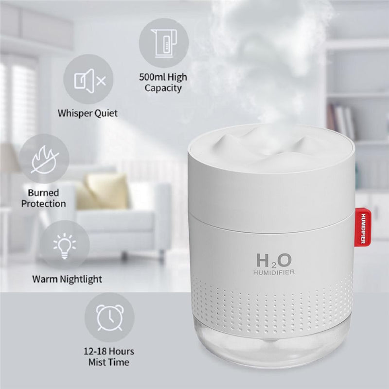 500ml Mini Cool Mist Humidifier with Auto Shut-Off 2 Mist Modes - USB Plugged-in