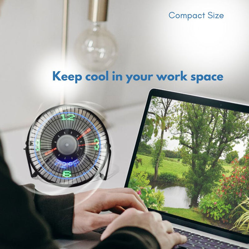 USB Powered Desk Fan with Clock and Temperature Display