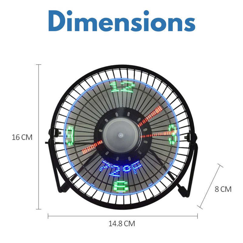 USB Powered Desk Fan with Clock and Temperature Display