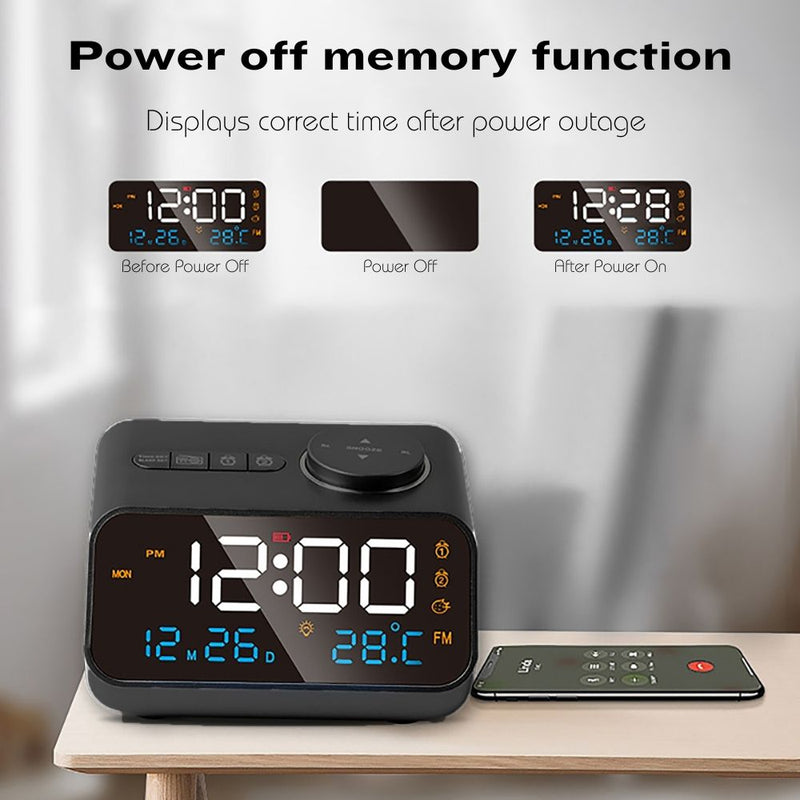 LED Voice-Activated Radio Alarm Clock with Temperature and Humidity Display