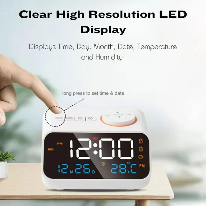 LED Voice-Activated Radio Alarm Clock with Temperature and Humidity Display