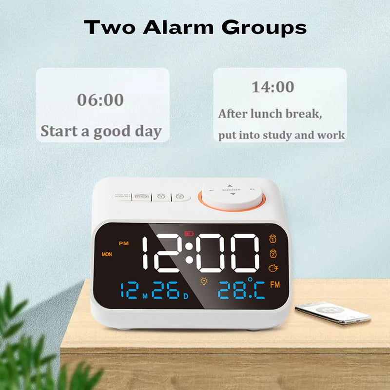 LED Voice-Activated Radio Alarm Clock with Temperature and Humidity Display
