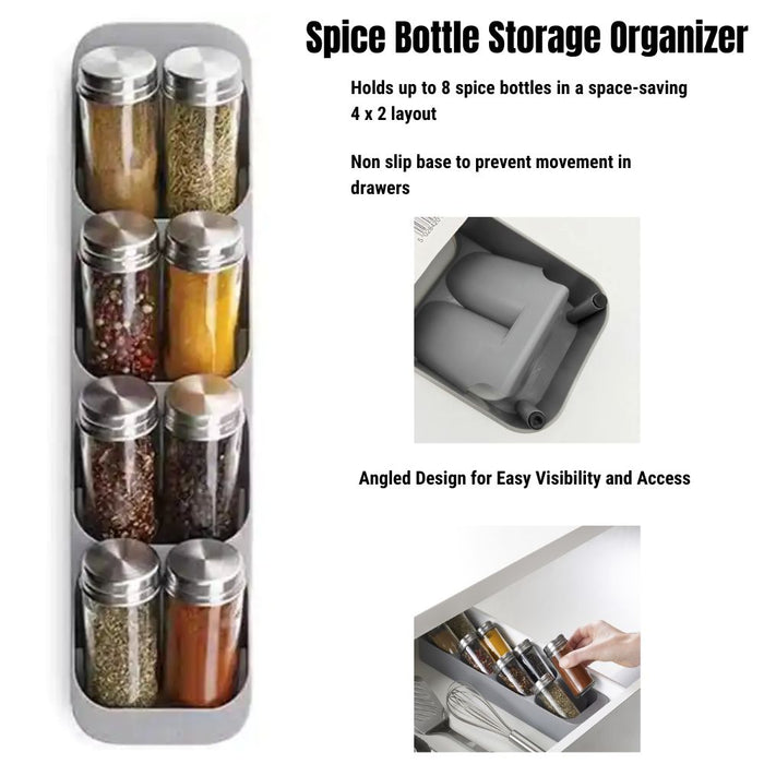 8 Slot Spice Storage Organizer for Kitchen Drawers - 1 or 2 pcs