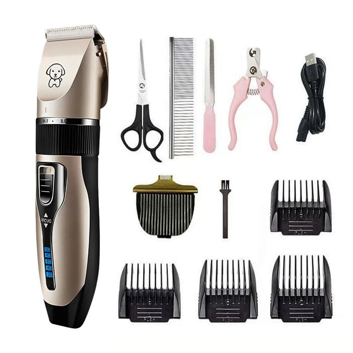 USB Rechargeable Dog Grooming Clipper Electric Hair Trimmer - 11pcs Set