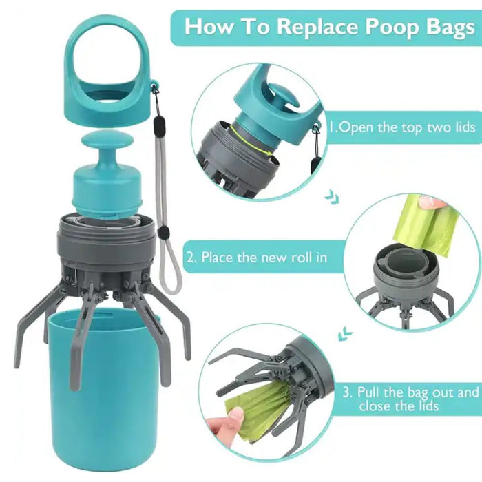 Portable Pet Poop Picker with Built-in Trash Bag Dispenser