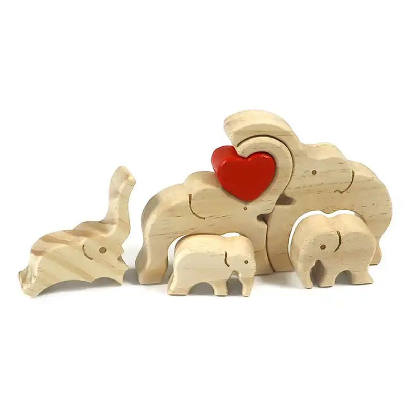 Wooden Stackable Elephant Family Figurines Ornament