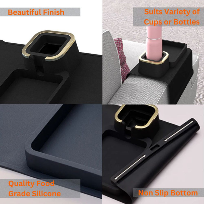 Portable Silicone Couch Armrest Coaster Cup Holder Storage Organizer Tray