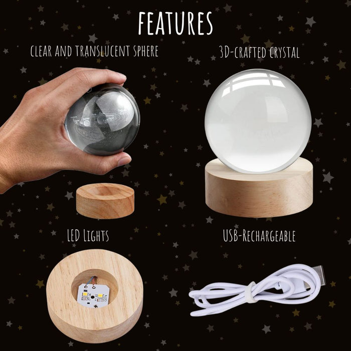 Crystal Ball Table Lamp with Wooden Base - USB Rechargeable