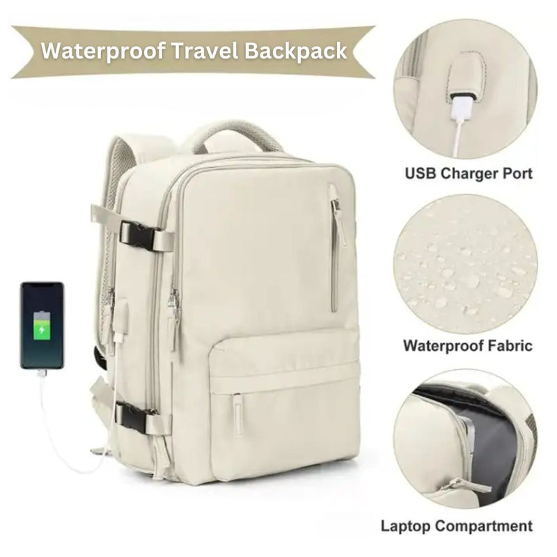 Large Waterproof Carry On Travel Backpack with USB Charging Port