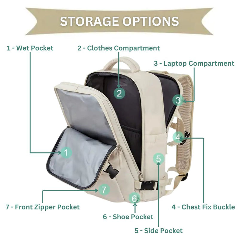 Large Waterproof Carry On Travel Backpack with USB Charging Port