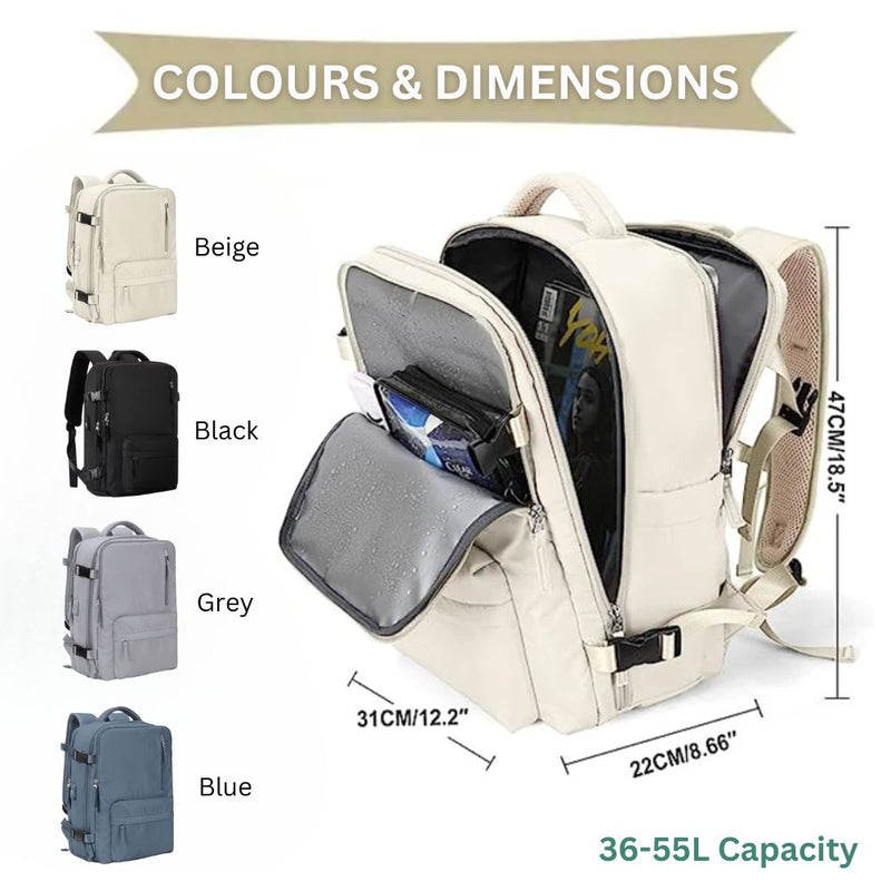 Large Waterproof Carry On Travel Backpack with USB Charging Port