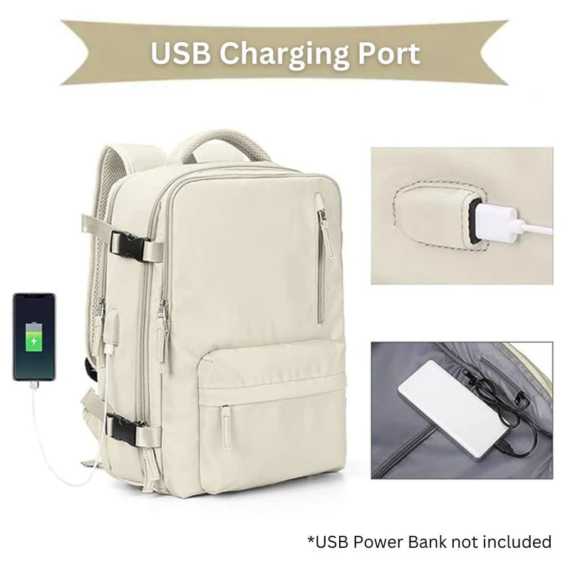 Large Waterproof Carry On Travel Backpack with USB Charging Port