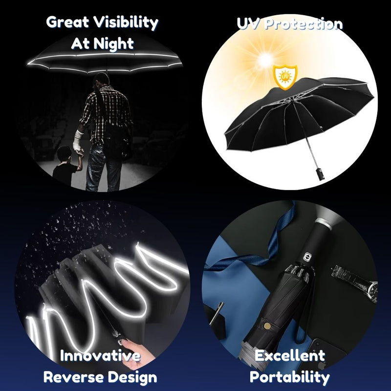 Reverse Folding UV Umbrella with LED Flashlight - Battery Powered