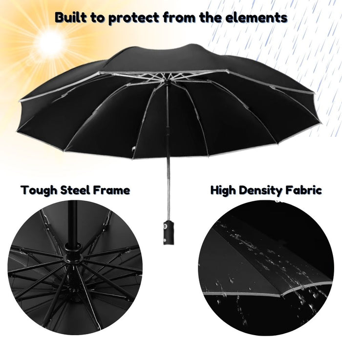 Reverse Folding UV Umbrella with LED Flashlight - Battery Powered