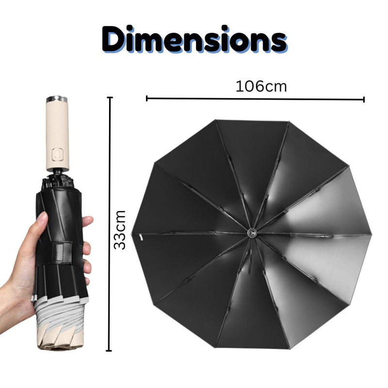 Reverse Folding UV Umbrella with LED Flashlight - Battery Powered