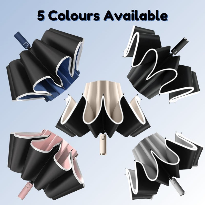 Reverse Folding UV Umbrella with LED Flashlight - Battery Powered