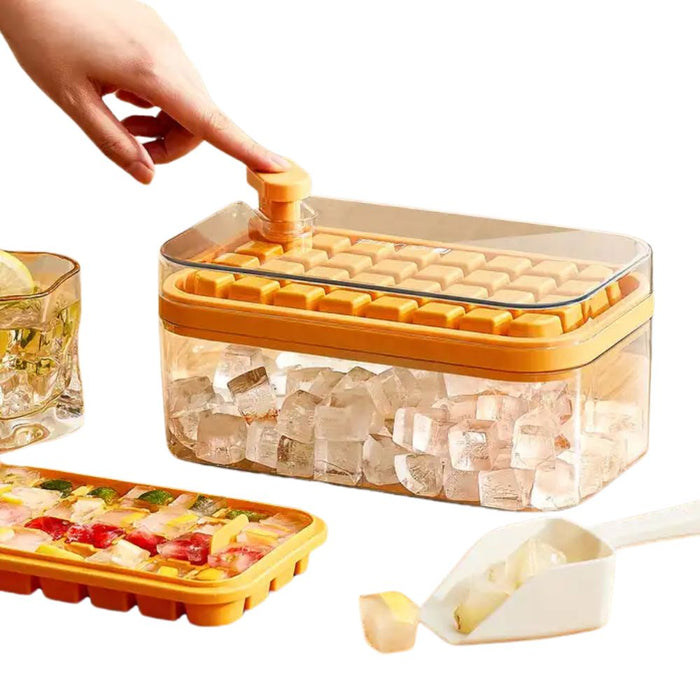 Two-Layer 64 Ice Cube Tray with One Button Easy Release