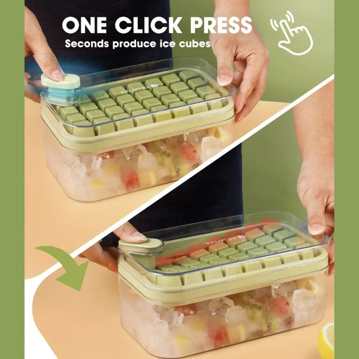 Two-Layer 64 Ice Cube Tray with One Button Easy Release