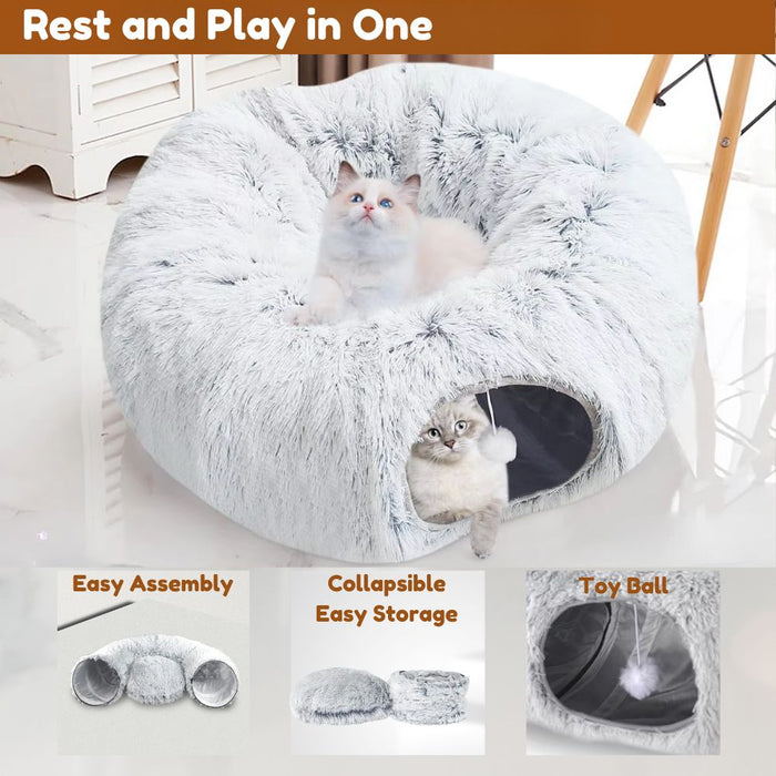 Warm and Fluffy Plush Pet Cat Tunnel Bed Playground