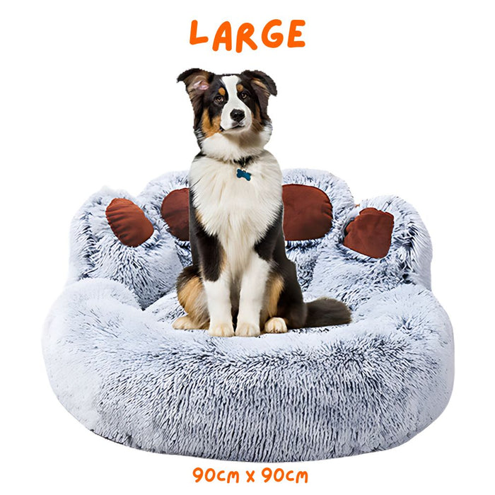 Round and Calming Non-Slip Paw Print Shaped Washable Pet Bed