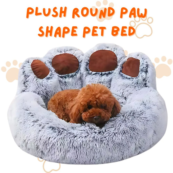 Round and Calming Non-Slip Paw Print Shaped Washable Pet Bed