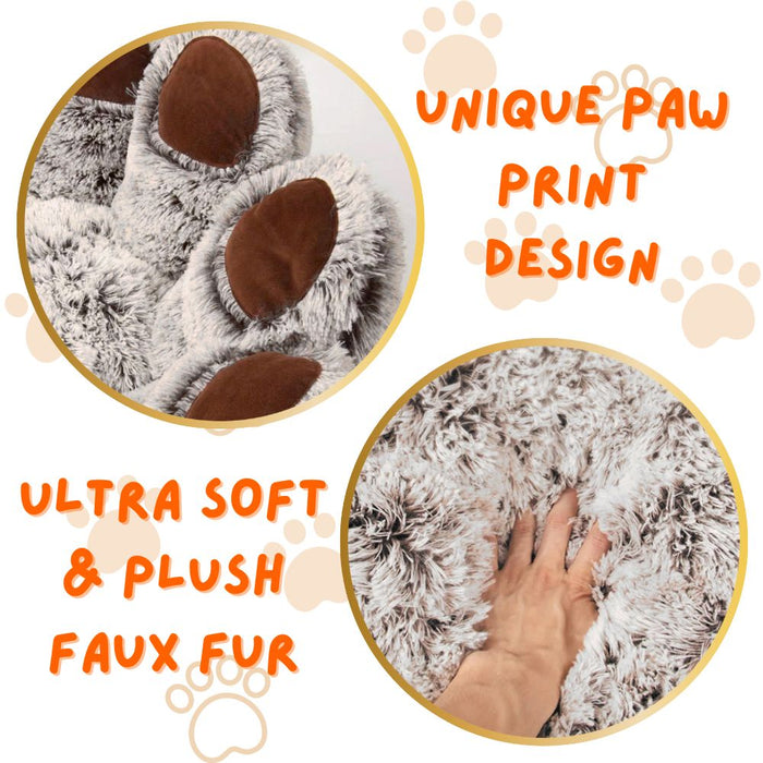 Round and Calming Non-Slip Paw Print Shaped Washable Pet Bed